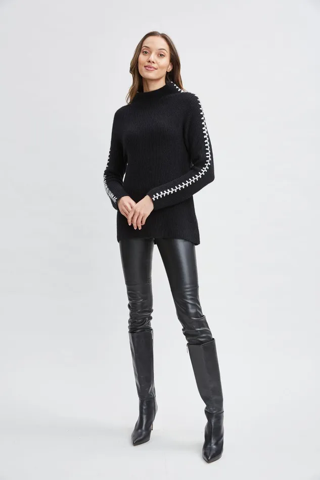 Elie Tahari Cashmere Whipstitch Sweater Black Women Tops
