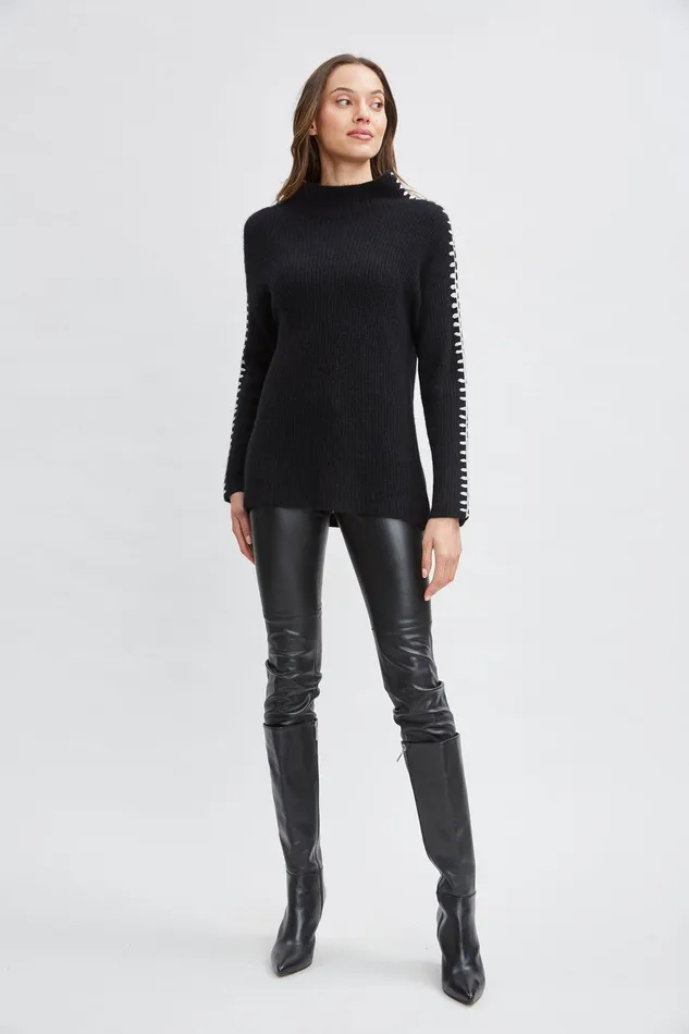 Elie Tahari Cashmere Whipstitch Sweater Black Women Tops