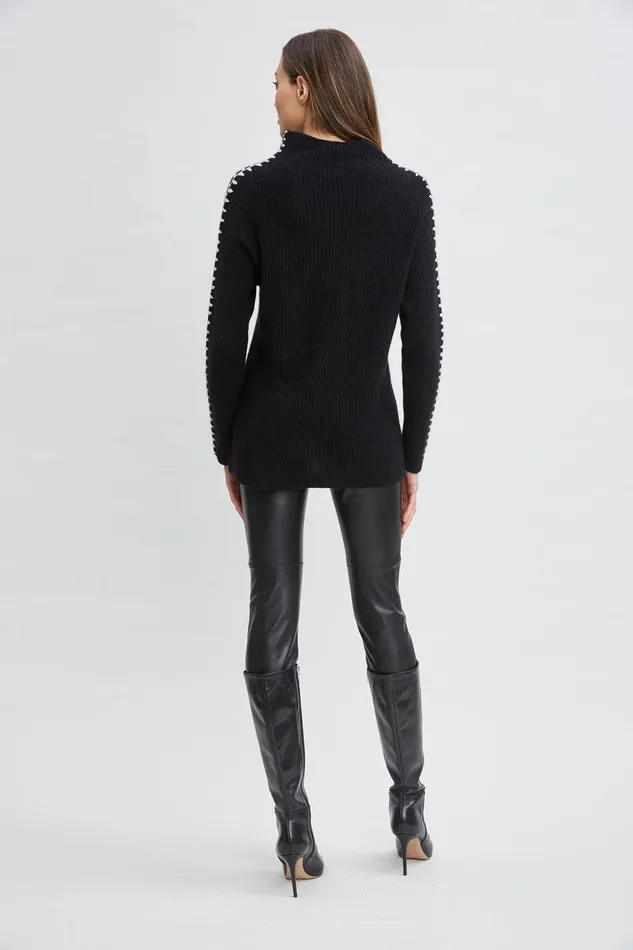 Elie Tahari Cashmere Whipstitch Sweater Black Women Tops