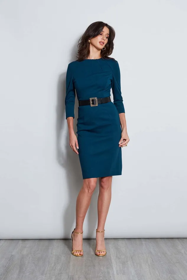 Elie Tahari Chain Belt Dart Dress Ocean Women Dresses and Jumpsuits