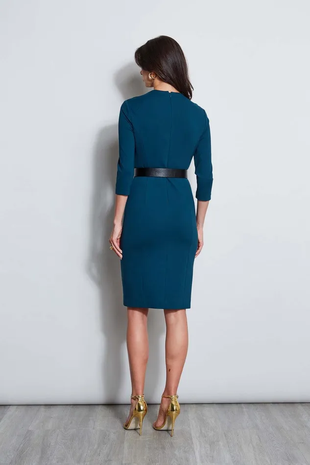 Elie Tahari Chain Belt Dart Dress Ocean Women Dresses and Jumpsuits