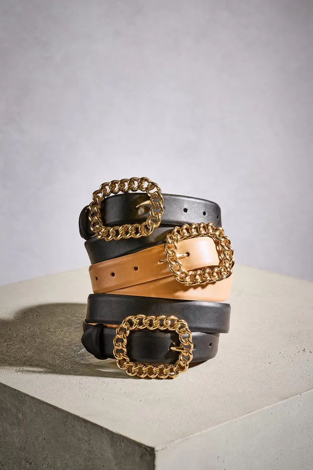 Elie Tahari Chain Buckle Belt Blackgold Women Belts