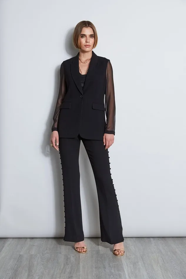 Elie Tahari Chiffon Combo Crepe Blazer Black Women Jackets and Blazers
