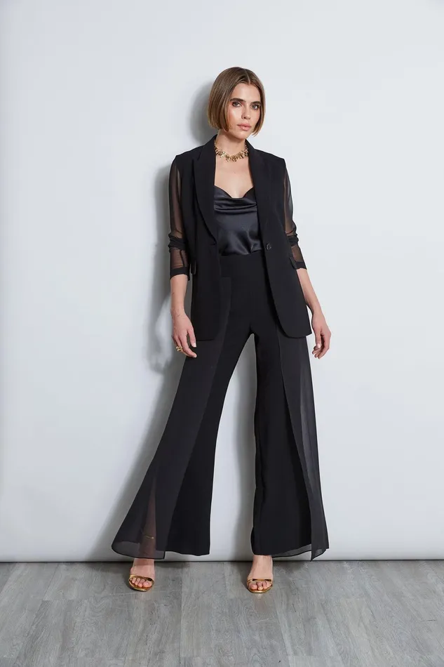 Elie Tahari Chiffon Combo Crepe Blazer Black Women Jackets and Blazers