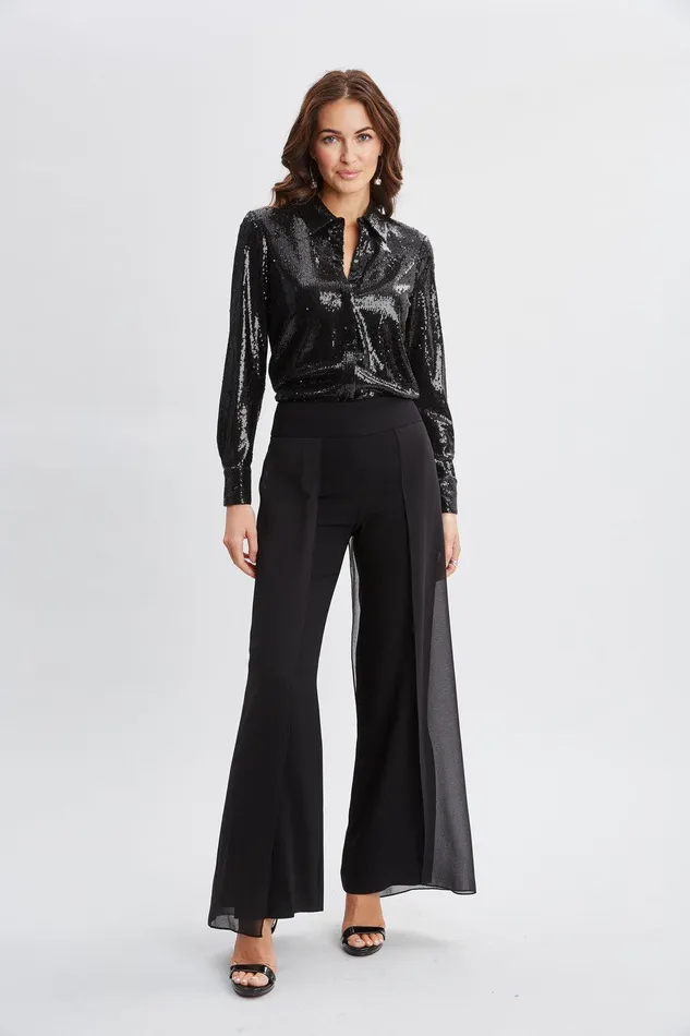 Elie Tahari Chiffon Panel Pant Black Women Bottoms