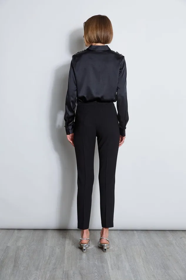 Elie Tahari Chiffon Ruffle Silk Satin Shirt Black Women Tops