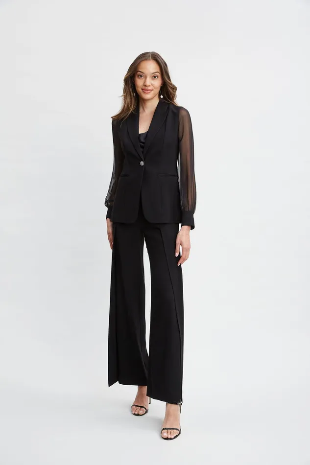 Elie Tahari Chiffon Sleeve Jewel Button Blazer Black Women Suiting