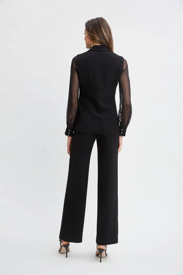 Elie Tahari Chiffon Sleeve Jewel Button Blazer Black Women Suiting