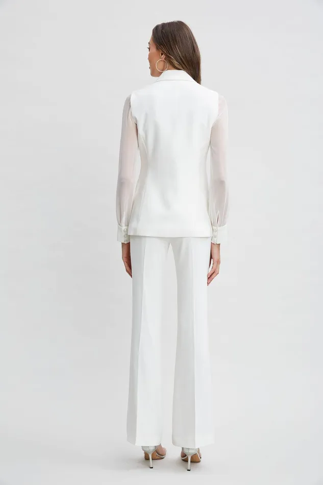 Elie Tahari Chiffon Sleeve Jewel Button Blazer Foam Women Jackets and Blazers