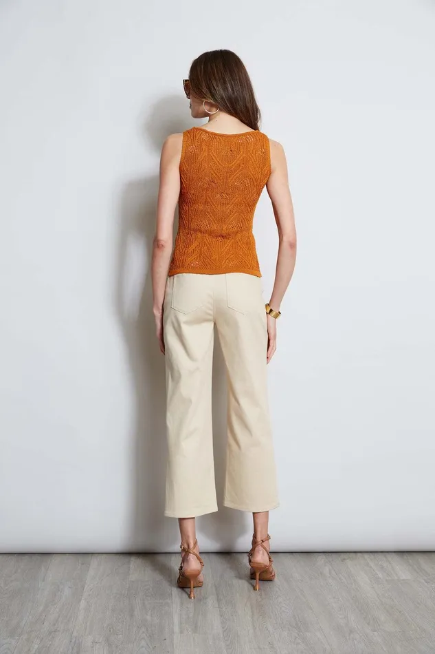 Elie Tahari Cotton Crochet VNeck Sweater Ginger Women Tops