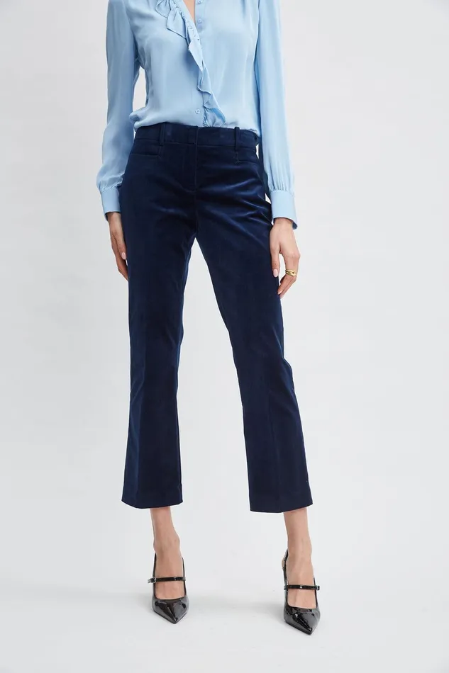 Elie Tahari Cotton Velvet Flare Pant Midnight Women Suiting