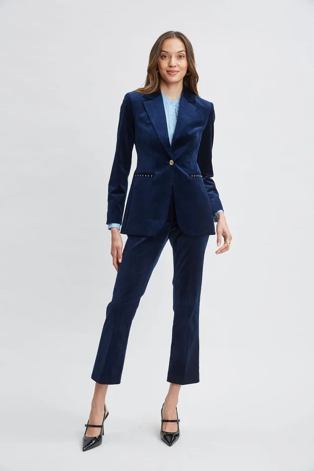 Elie Tahari Cotton Velvet Flare Pant Midnight Women Suiting