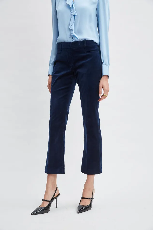 Elie Tahari Cotton Velvet Flare Pant Midnight Women Suiting