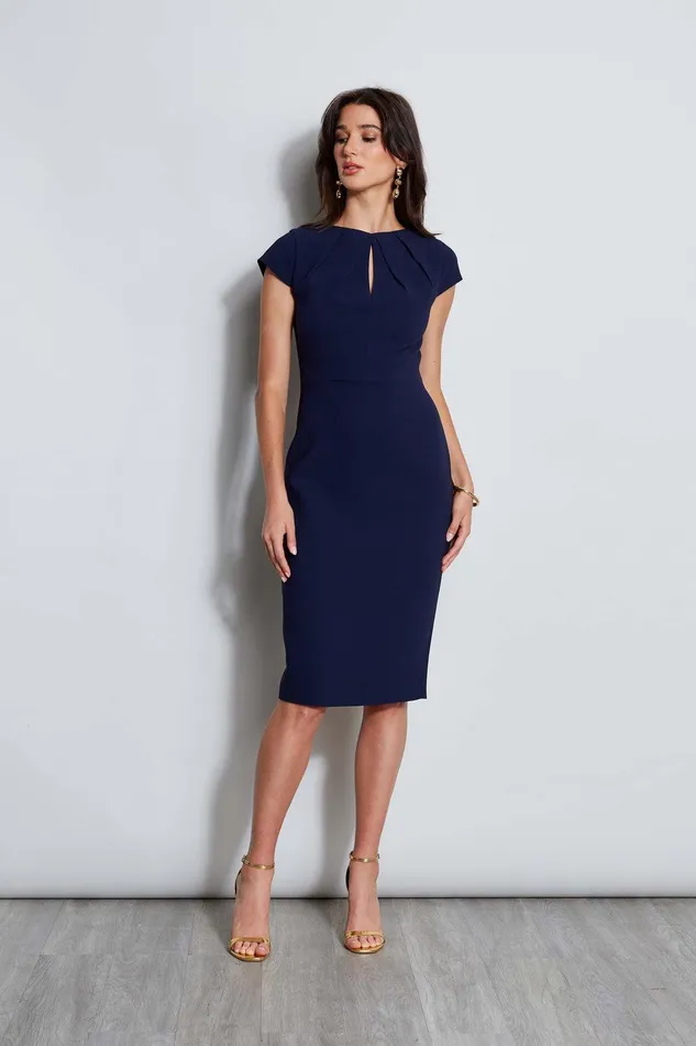 Elie Tahari Crepe Keyhole Dart Dress Galaxy Navy Women Dresses and Jumpsuits