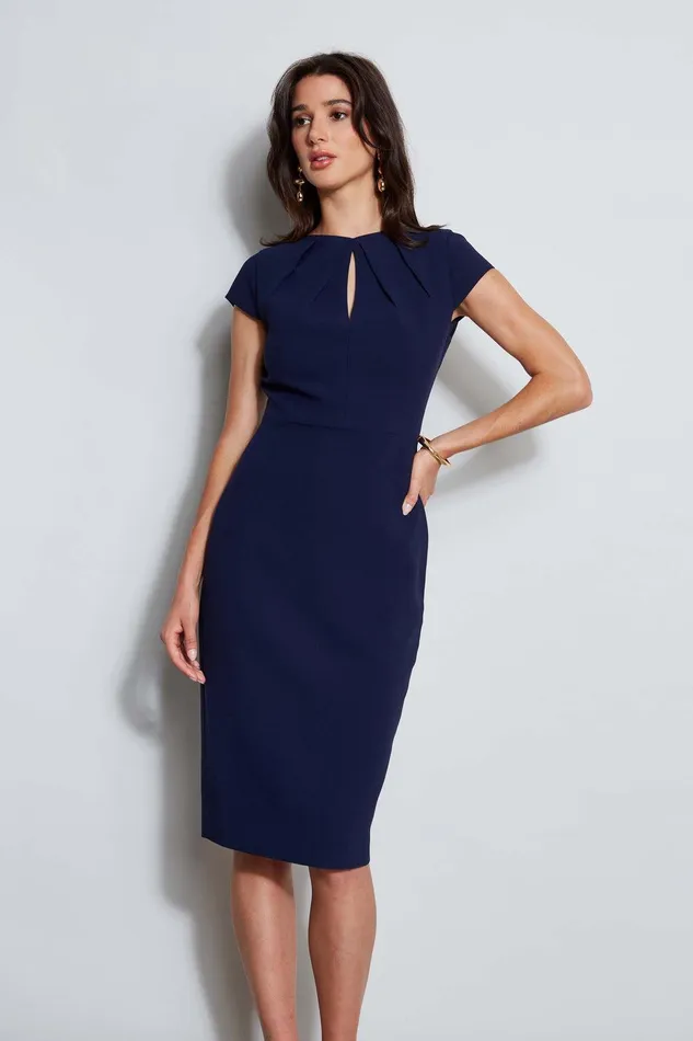 Elie Tahari Crepe Keyhole Dart Dress Galaxy Navy Women Dresses and Jumpsuits