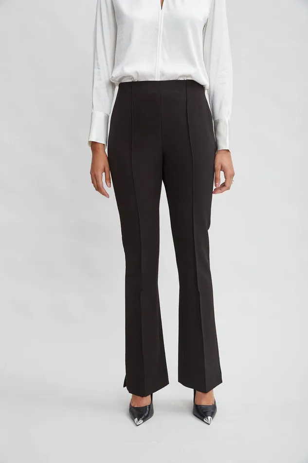 Elie Tahari Crepe Seam Slit Flare Pant Black Women Bottoms