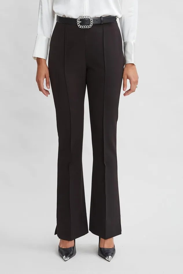 Elie Tahari Crepe Seam Slit Flare Pant Black Women Bottoms
