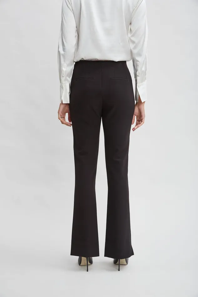 Elie Tahari Crepe Seam Slit Flare Pant Black Women Bottoms