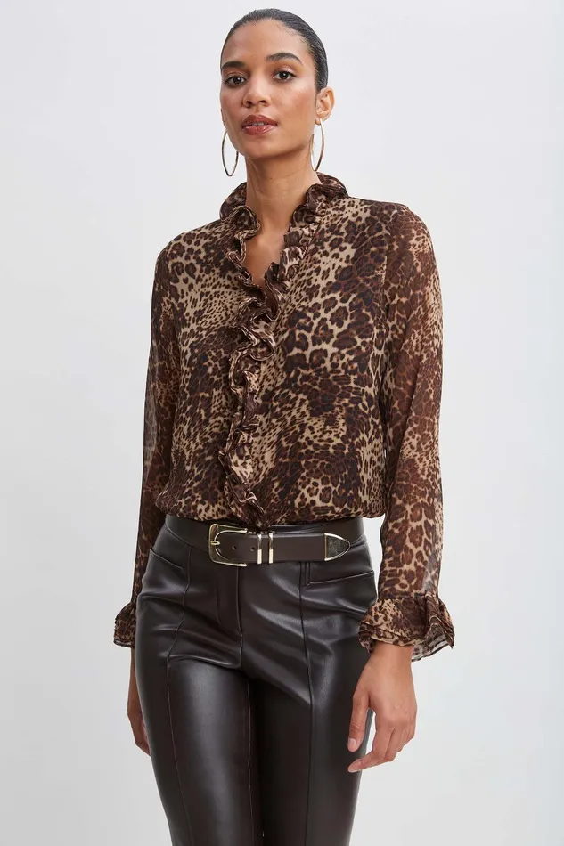 Elie Tahari Crinkle Chiffon Safari Blouson Shirt Multi Women Tops