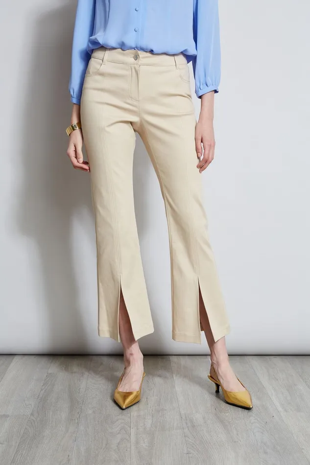 Elie Tahari Cropped Denim Canvas Slit Pant Driftwood Women Bottoms