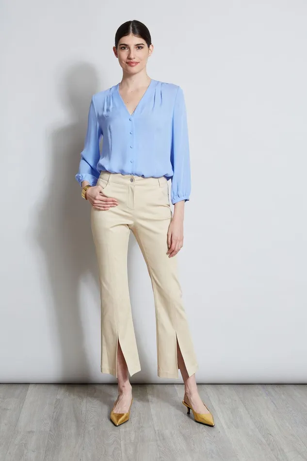 Elie Tahari Cropped Denim Canvas Slit Pant Driftwood Women Bottoms