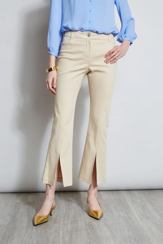 Elie Tahari Cropped Denim Canvas Slit Pant Driftwood Women Bottoms