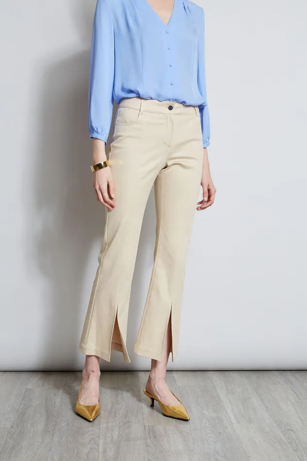 Elie Tahari Cropped Denim Canvas Slit Pant Driftwood Women Bottoms
