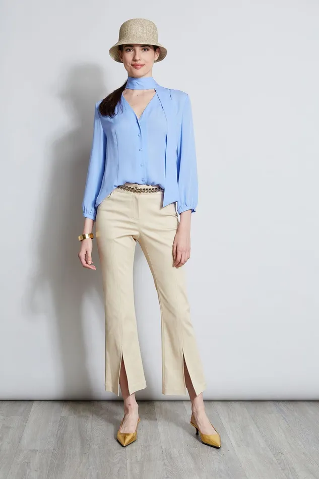 Elie Tahari Cropped Denim Canvas Slit Pant Driftwood Women Bottoms