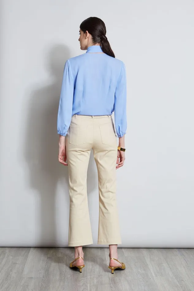 Elie Tahari Cropped Denim Canvas Slit Pant Driftwood Women Bottoms