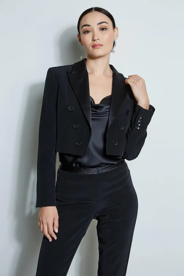 Elie Tahari Cropped Tuxedo Jacket Black Women Jackets and Blazers