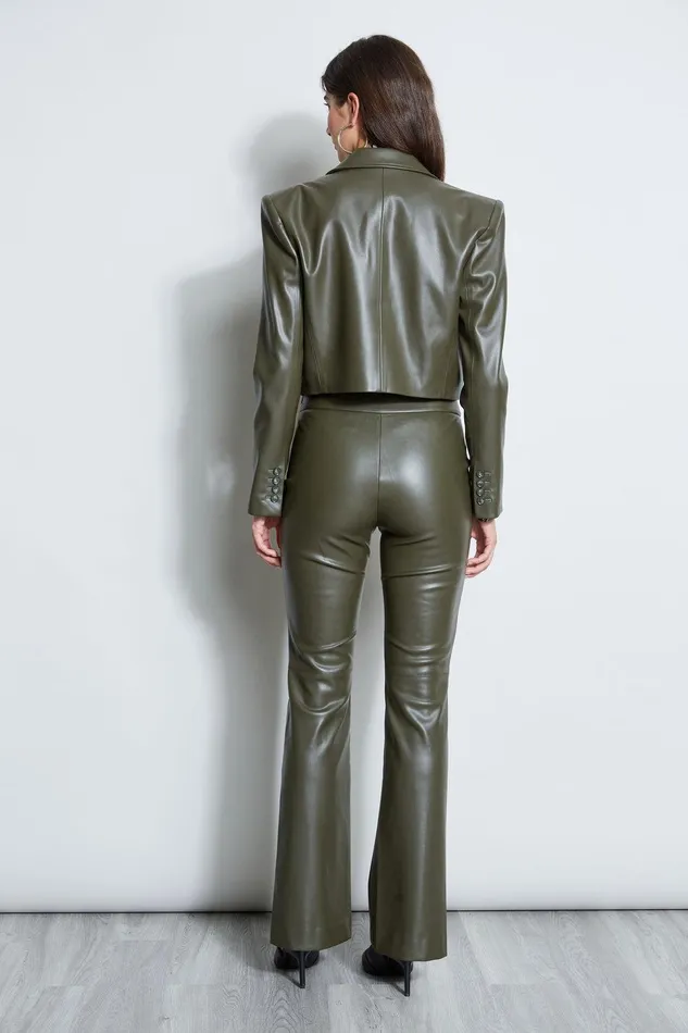 Elie Tahari Cropped Vegan Leather Jacket Olive Women Jackets and Blazers