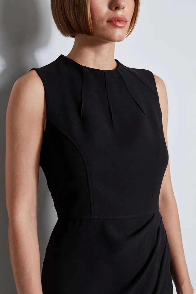 Elie Tahari Dart Neck Faux Wrap Dress Black Women Dresses and Jumpsuits