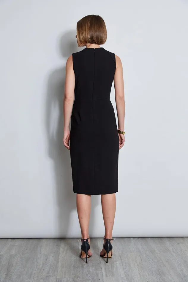 Elie Tahari Dart Neck Faux Wrap Dress Black Women Dresses and Jumpsuits