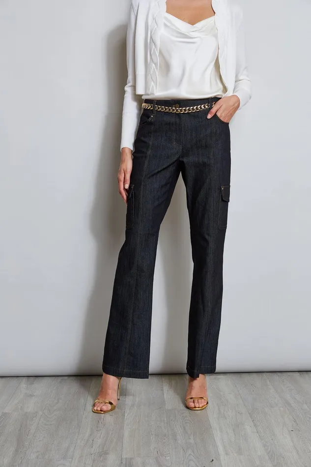 Elie Tahari Denim Cargo Pant Indigo Women Bottoms