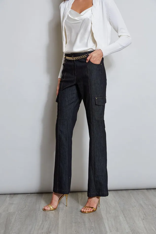 Elie Tahari Denim Cargo Pant Indigo Women Bottoms