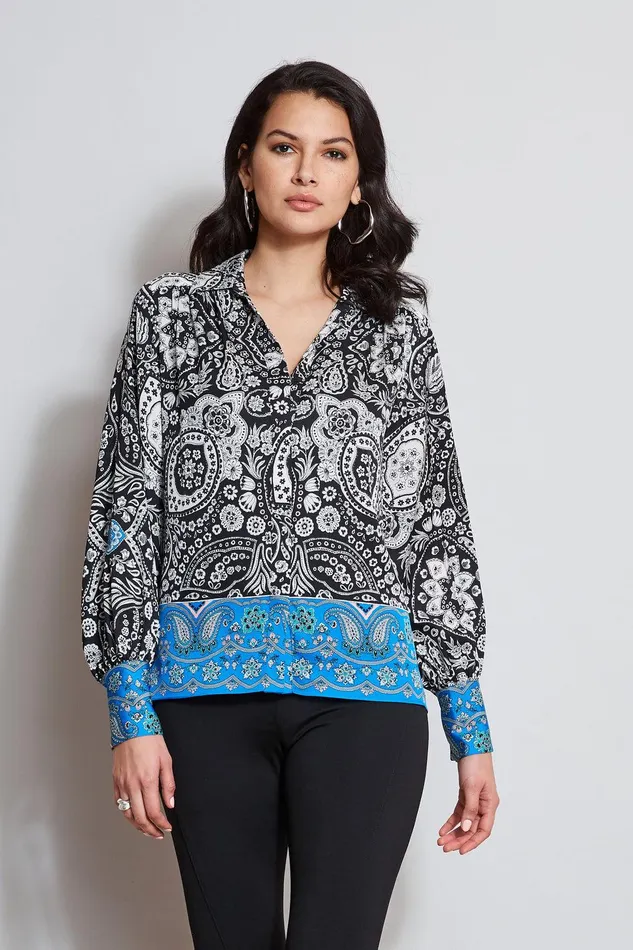 Elie Tahari Eclipse Scarf Print Shirt Eclipse Floral Print Women Tops