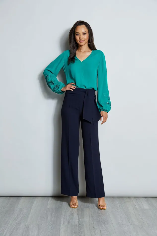 Elie Tahari Embroidered Long Sleeve Shirt Tahiti Green Women Tops