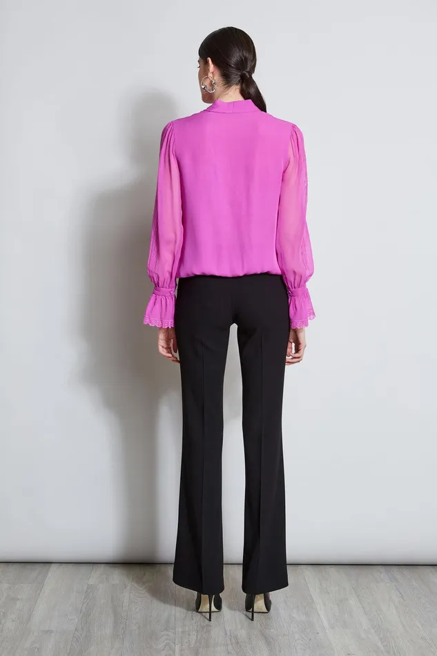 Elie Tahari Embroidered Sleeve Blouson Shirt Peony Women Tops