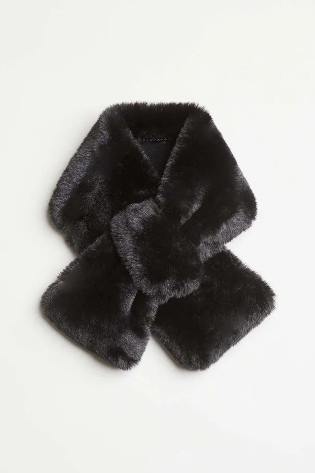 Elie Tahari Faux Fur Pull Through Scarf Black Women Hats