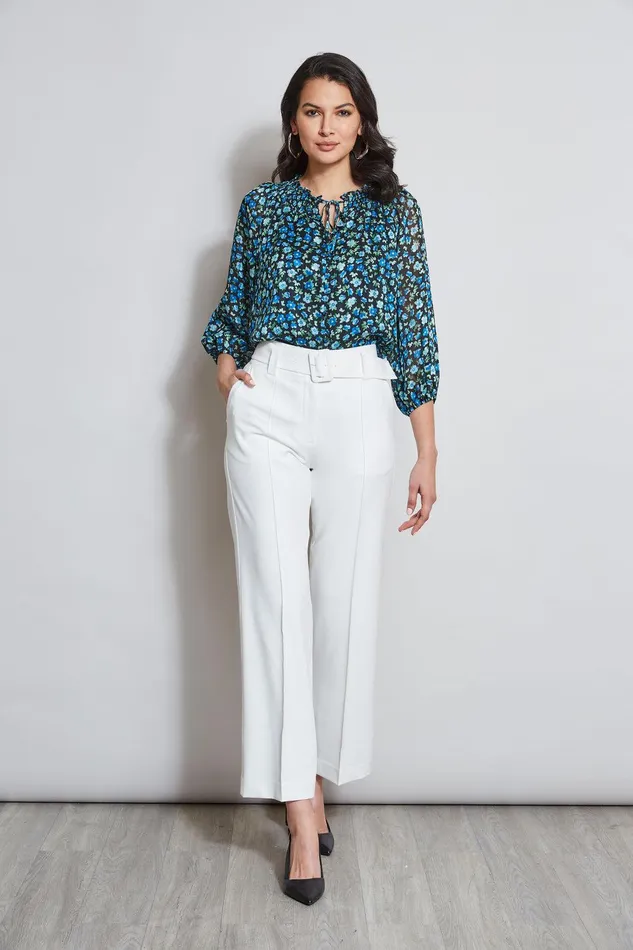 Elie Tahari Floral Neck Tie Shirt Forget Me Not Print Women Tops