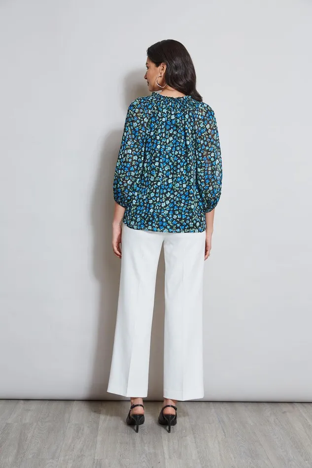 Elie Tahari Floral Neck Tie Shirt Forget Me Not Print Women Tops