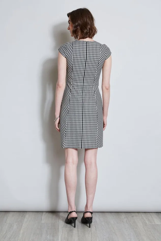 Elie Tahari Gingham Fit and Flare Dress Blackwhite Women Dresses and Jumpsuits