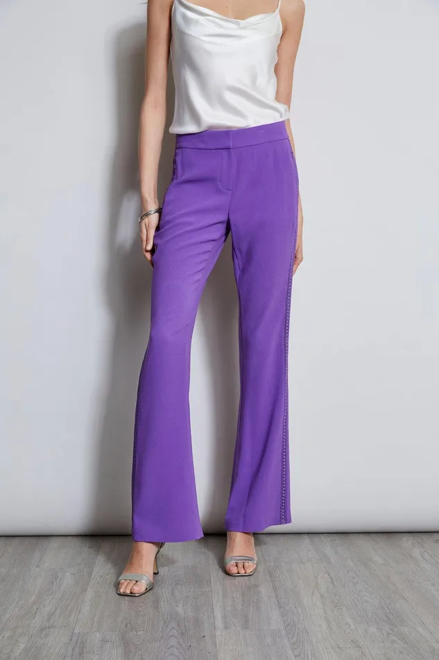 Elie Tahari Lace Trim Fit and Flare Pant Violet Women Bottoms