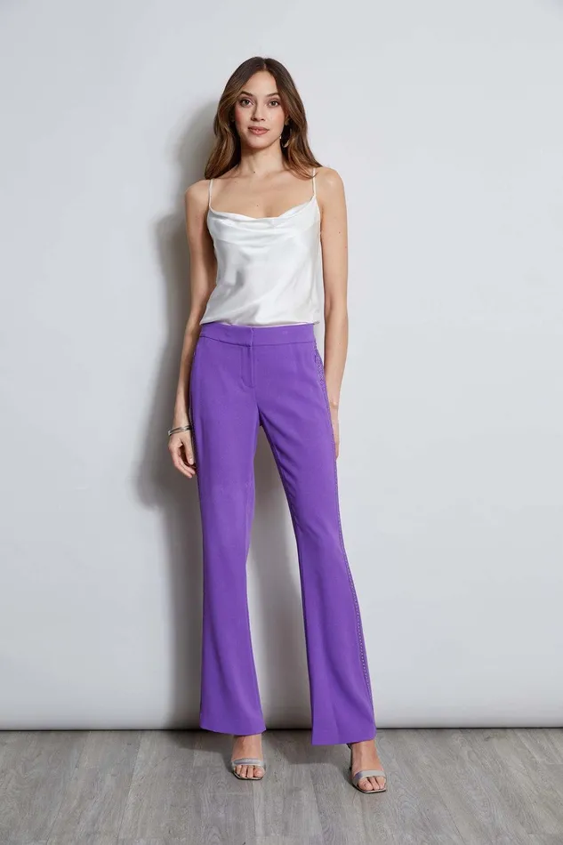 Elie Tahari Lace Trim Fit and Flare Pant Violet Women Bottoms