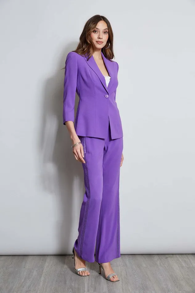 Elie Tahari Lace Trim Fit and Flare Pant Violet Women Bottoms