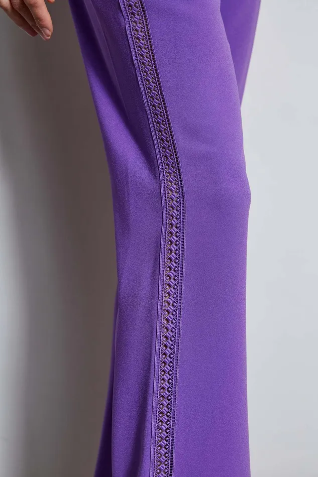 Elie Tahari Lace Trim Fit and Flare Pant Violet Women Bottoms