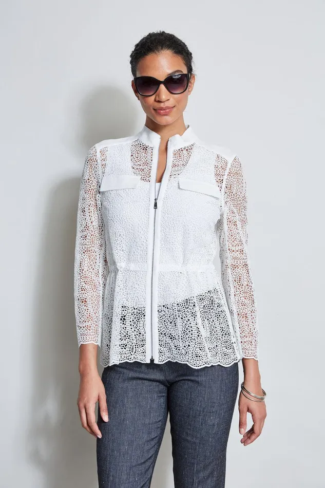 Elie Tahari Lace Utility Jacket White Women Jackets and Blazers