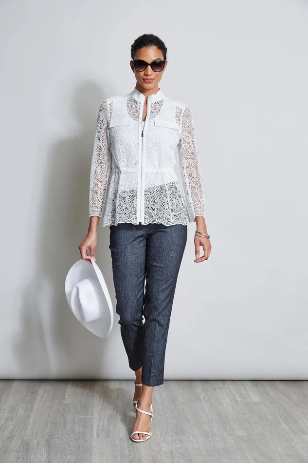 Elie Tahari Lace Utility Jacket White Women Jackets and Blazers