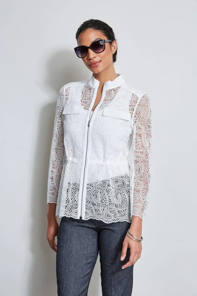 Elie Tahari Lace Utility Jacket White Women Jackets and Blazers
