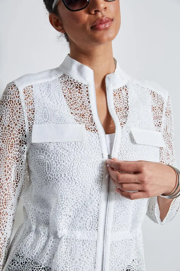Elie Tahari Lace Utility Jacket White Women Jackets and Blazers
